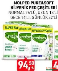 MOLPED PURE&SOFT HİJYENİK PED NORMAL 24'LÜ fiyat ve kampanya bilgisi
